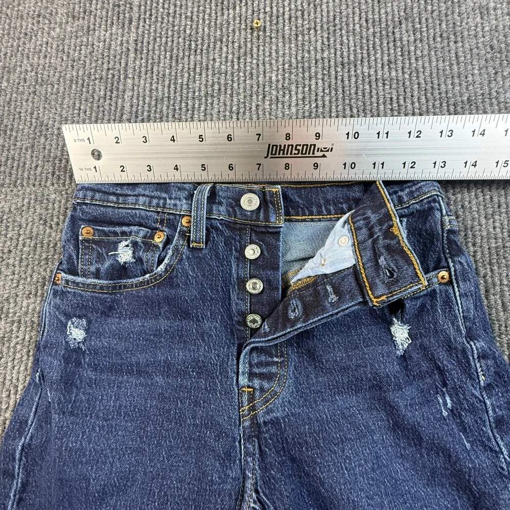Levis 501 Skinny Jeans Womens 26x28 Dark Wash Distressed Denim 29502-0201